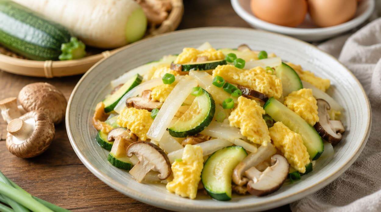 蘿蔔櫛瓜香菇炒蛋料理教學｜營養均衡、清爽不油膩的家常菜
