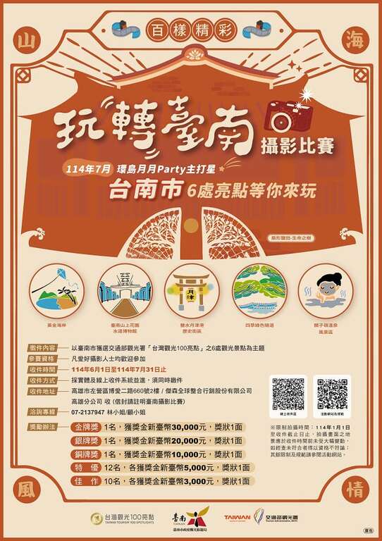 臺南6大亮點景點入選百大觀光熱點　「玩轉臺南‧百樣精采」攝影比賽開跑　總獎金15萬徵全民拍出城市之美