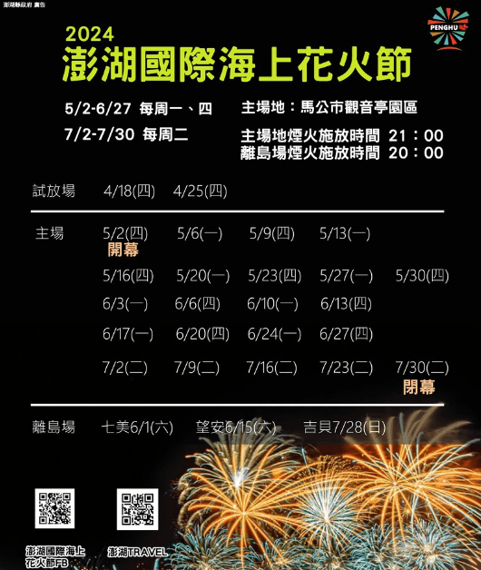 2024澎湖花火節日期公開！25場時間快筆記，超震撼視聽覺饗宴4月起跑