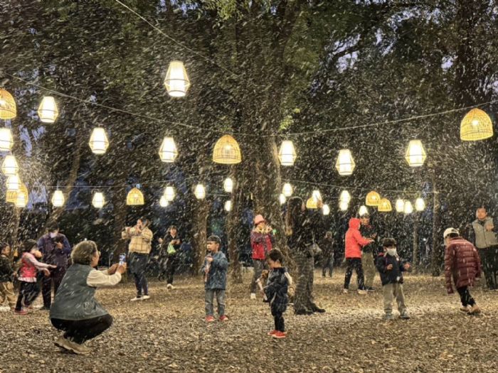 寒流限定 屏東燈節下雪了!萬年溪燈區變身夢幻雪國