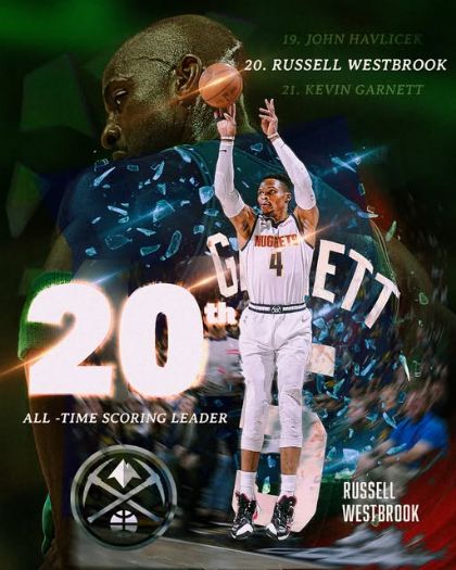 Russell Westbrook創下新里程碑，超越Kevin Garnett進入NBA歷史前20名！