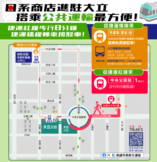 知名日系商店進駐大立百貨 高市府呼籲「搭乘公共運輸」前往